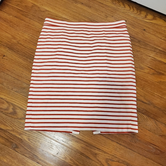 J. CREW Red & Ivory White Striped Pencil Skirt Size 10